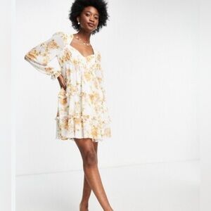 Ever New ruffle baby doll dress in antique peach floral design.  Size 4